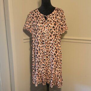 Lobo's A Boutique Women's Leopard Print‎ Short Sleeve Ruffle Hem Dress M